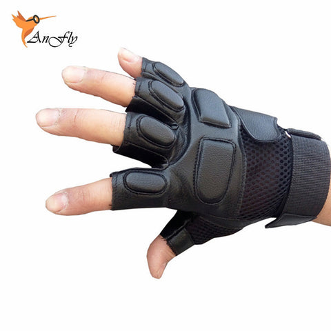 Classic Mens Black Gloves Semi Finger Leather Glove