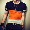 Fashion Casual Fitness T-Shirt Striped Patchwork